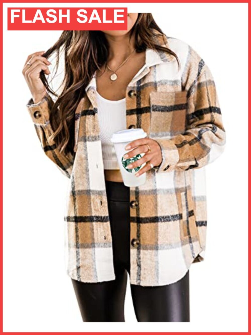 Beaully Womens Plaid Shacket Button Down Flannel Jacket Pockets